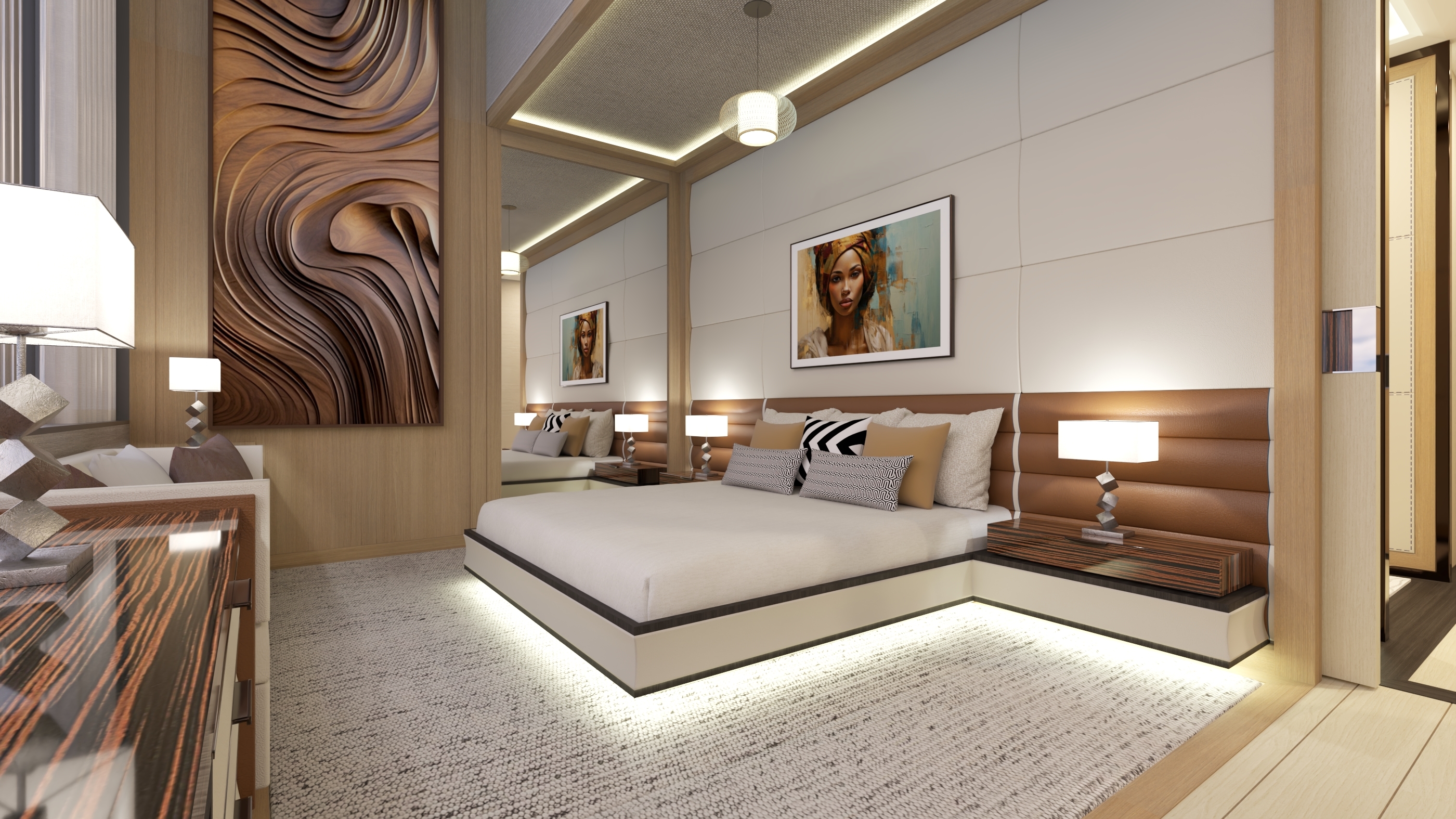 Luxe penthouse interieur met panoramisch uitzicht